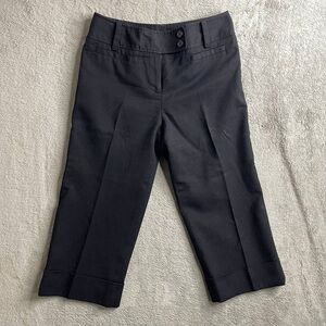 Ann Taylor Women’s Black Capri Cuffed Bottom 00P Flat Front High Rise 100 Cotton